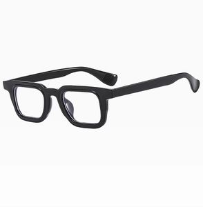 Detail of square black frame sunglasses with punk hip-hop and futuristic style design