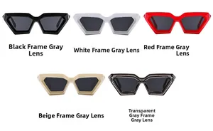 Detailed comparison of five geometric polygon sunglasses in assorted frame colors
