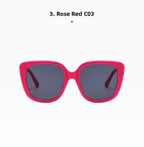 Front view of trendy oversized square sunglasses in vibrant rose red finish with dark lenses