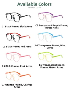 Collection of children anti-blue light glasses in seven vibrant colors for eye protection