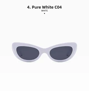 Détail de lunettes de soleil œil de chat avec monture blanc pur et verres gris foncé