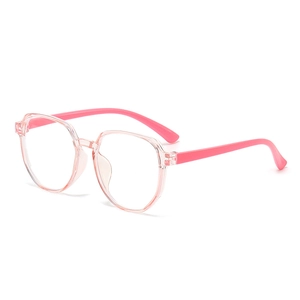 Kids pink transparent anti-blue light polygon glasses with lightweight plastic frame