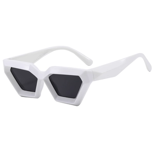 Retro polygon sunglasses with white wide frames and dark lenses for punk style
