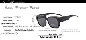 Detailed technical diagram of oversized polarized sunglasses showing dimensions and materials