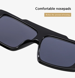 Detail of comfortable nose pads on black square sunglasses reducing wearing pressure