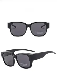Dual view of oversized polarized sunglasses with black frames and HD grey lenses