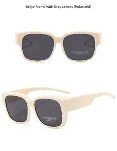 Front and side view of square cream polarized sunglasses with high-definition grey lenses