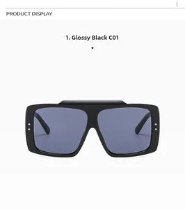 Front view of black square oversized sunglasses with metallic dot decor on the frame
