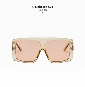Detail of light tea square sunglasses frame with modern vintage hinge and tinted lenses