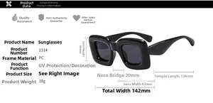 Tableau des tailles détaillé pour lunettes de soleil en PC avec mesures des verres et branches