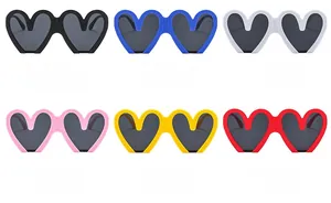 Collage of heart shaped sunglasses in six vibrant colors with gray lenses for fashion wear