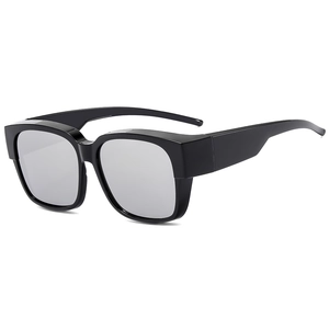 Modern oversized square polarized sunglasses with black frames and silver mirrored lenses
