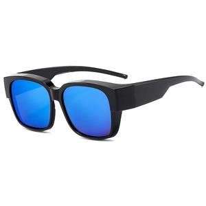 Polarized oversized sunglasses with black frame and blue mirrored lenses for driving