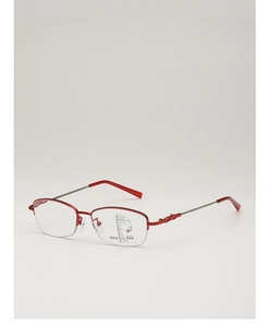 Detailaufnahme der roten Gleitsichtbrille mit Markierungen für die Sichtbereiche