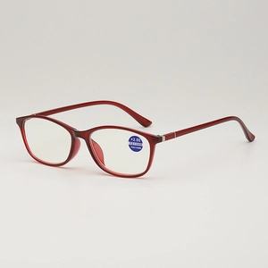 Classic red full frame reading glasses with anti-blue light lenses and +2.00 strength