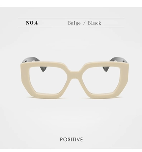 Front view of beige and black geometric oversized optical glasses frame in retro style