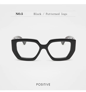 Front view of retro black square glasses frames with transparent anti-blue light lenses