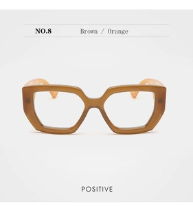 Front view of retro oversized brown and orange square frame blue light blocking glasses