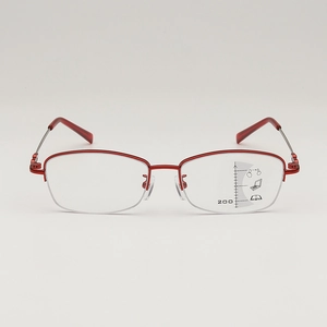Rote Titan-Halbrandbrille für Damen, Gleitsichtbrille mit Blaulichtfilter und 2.00 Dioptrien