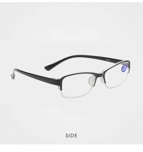 Side view of semi-rimless reading glasses with blue light blocking lenses and TR90 frame