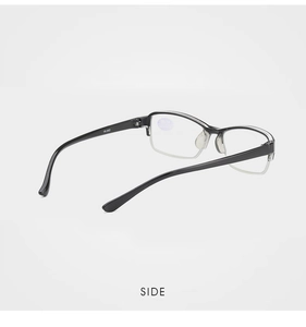 Side view of half-rim reading glasses featuring black TR frame and +1.00 power lens