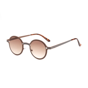 Retro round metal sunglasses with brown gradient lenses and dual-tone frame design