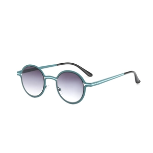 Retro round metal sunglasses with teal frames and purple gradient UV protection lenses