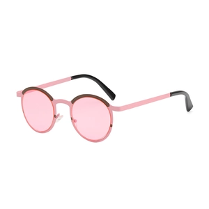 Vintage round metal sunglasses with pink frames and brown accents for UV protection