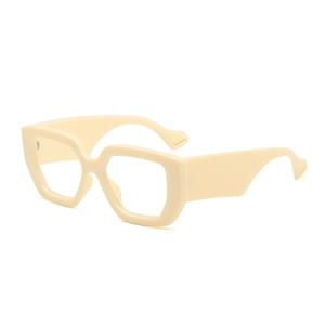 Modern oversized cream square glasses frame with wide curved temples for women