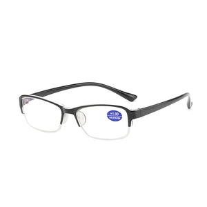 Classic black semi-rimless reading glasses with blue light blocking lenses in +1.00 strength