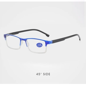 Detail view of half-frame blue light blocking reading glasses with +1.50 magnification