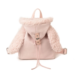 Süßer rosa Plüsch-Hasen-Rucksack mit Kunstlederbesatz und verstellbaren Trägern für Mädchen
