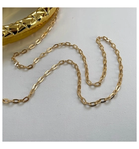 Detail shot of a polished golden oval link chain strap for an acrylic evening clutch bag