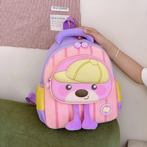 Pink and purple macaron contrast schoolbag with cute cartoon bear for kindergarten kids