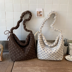 Sac Cabas En Peluche Style Coréen Grande Capacité Laine D'Agneau Sac À Épaule Bandoulière Vague Motif À Pois Femmes