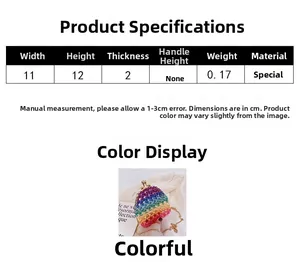 Size chart showing 11x12cm dimensions for the rainbow acrylic beaded mini evening bag