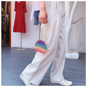 Rainbow acrylic beaded mini evening bag with gold chain strap and metal clasp detail