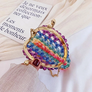 Colorful acrylic beaded mini evening bag with rainbow crystals and gold metal chain