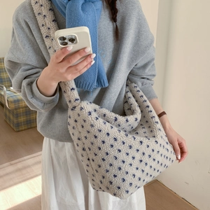 Sac fourre-tout en peluche à pois pour femme, grande capacité et texture douce chic