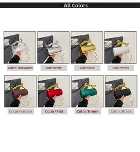Cylindrical evening bag collection with leopard handle and chain strap in 8 colors