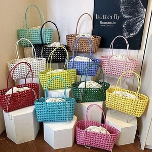 Women Woven Tote Bag PVC Hollow Out Beach Handbag With Drawstring Inner Pouch Large Capacity Casual Fashion Shoulder Bag