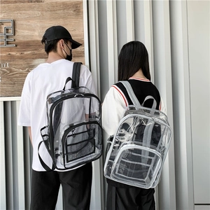 Minimalist transparent PVC backpack with black trim and spacious storage compartments