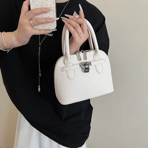 Schicke weiße Handtasche mit Lychee-Muster, silberner Schnalle und Tragegriffen für Damen
