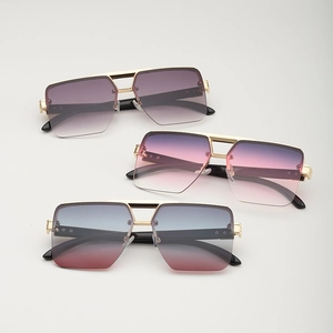 Three oversized gradient lens sunglasses with gold metal frames and double bridge design