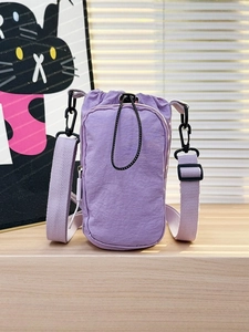Lightweight purple nylon crossbody phone bag with drawstring main pocket and front zip