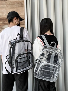 Transparent PVC backpack in black and white styles, waterproof large capacity school bag