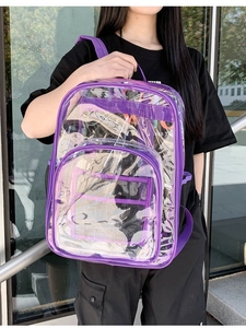 Waterproof clear purple PVC backpack with large main compartment and front pocket
