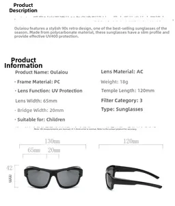 Spécifications de taille pour lunettes de soleil sport enfant avec monture PC et verre AC