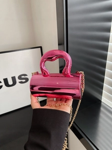 Mini candy-colored acrylic cylinder evening bag with mirror finish and gold chain