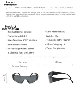 Tableau des tailles détaillé pour lunettes de soleil étoile Y2K sans monture enfant